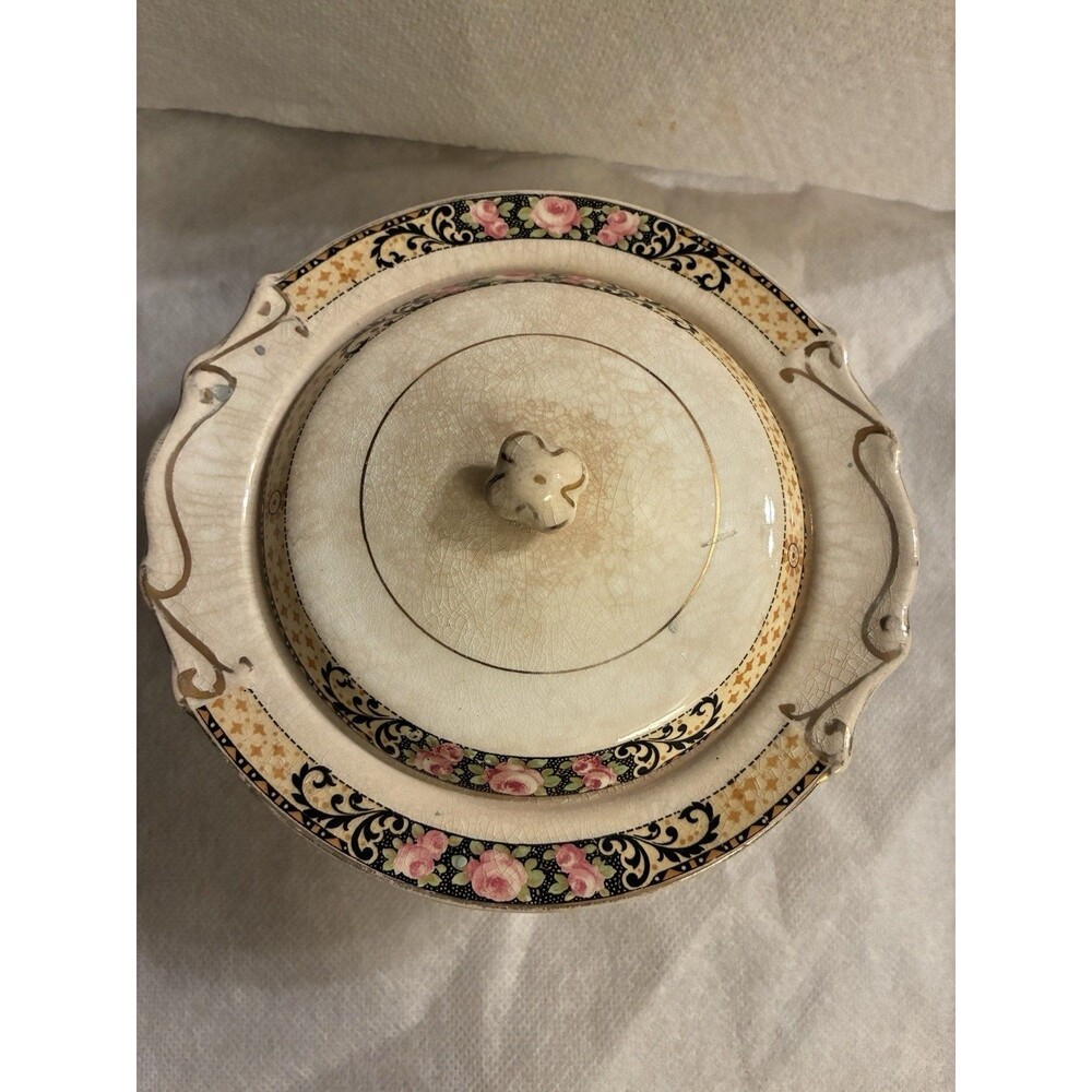 Vintage Illinois China Co Lincoln Illinois Floral Sugar Bowl & Lid USA - Picture 2 of 16